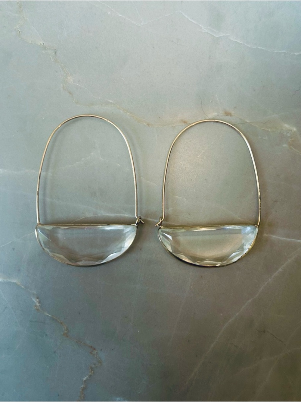 Gold & Clear Acrylic Half-Moon Dangle Hoop Earrings